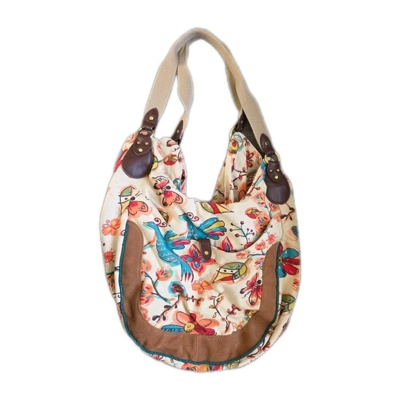 LUCKY BRAND Canvas & Leather Colorful Floral Backpack Shoulder Bag - Picture 2 of 12